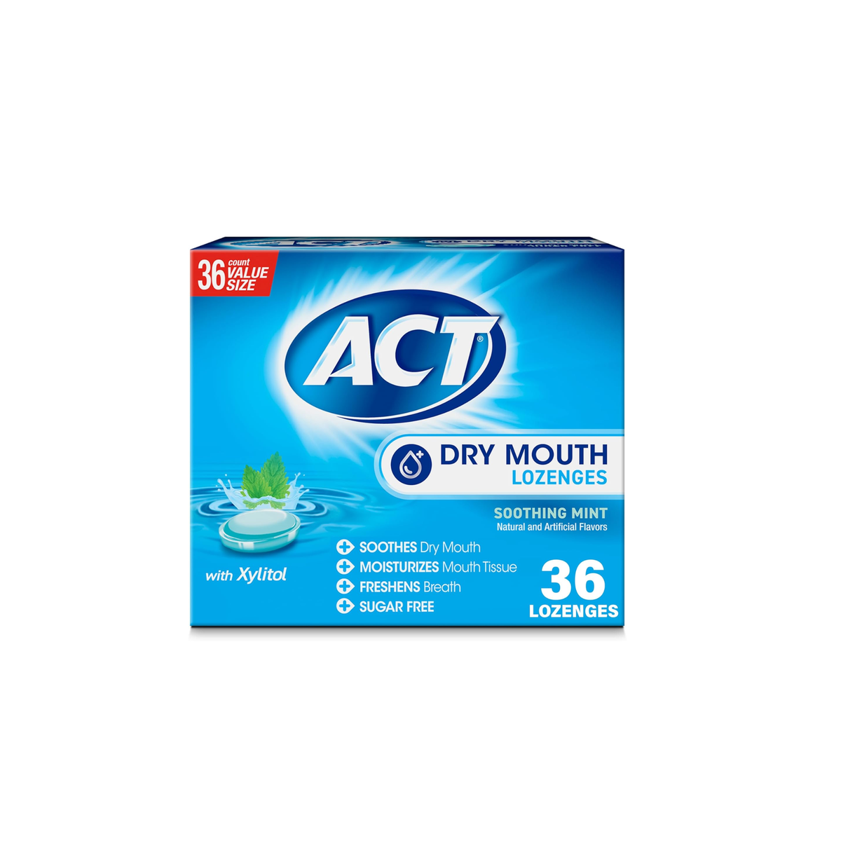 ACT Droge Mond Zuigtabletten met Xylitol Verfrissende Munt 36 Stuks