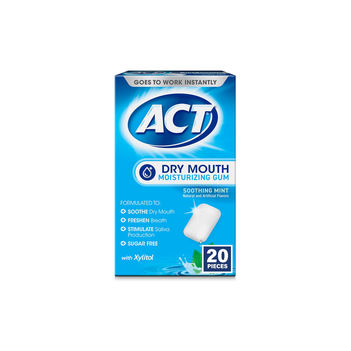 ACT Droge Mond Kauwgom met Xylitol Verfrissende Munt 20 Stuks