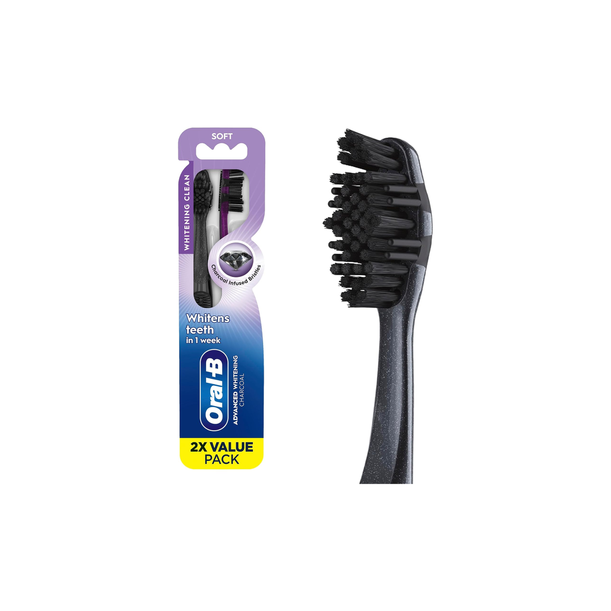 Oral-B 3D White Charcoal Tandenborstel Soft  2 stuks